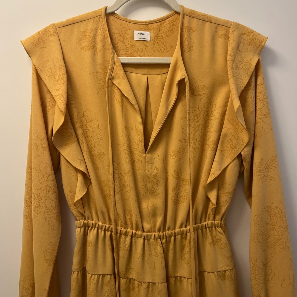 Wilfred Floral Long Sleeve Dress in Mustard Yellow Size S.